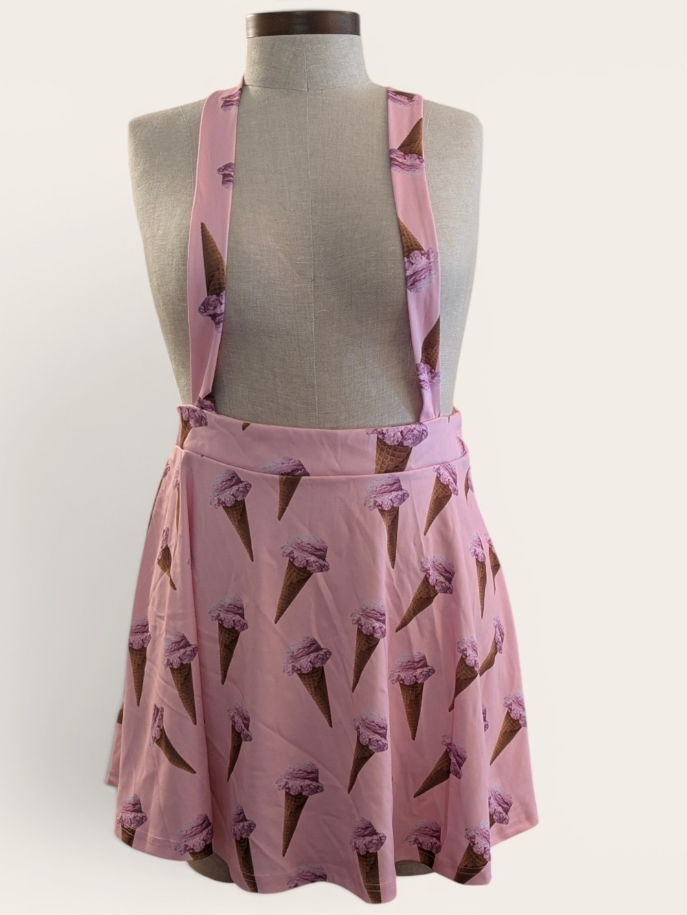 Pink Ice Cream Print Suspender Skater Skirt